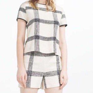 Zara XS Tweed Top Black & White